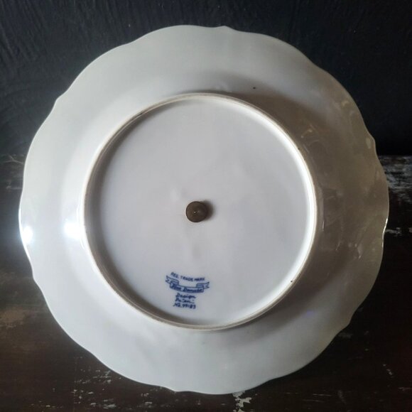 Blue Danube Porcelain Dessert Stand /Tidbit Tray Floral Pattern & Brass Handle - Picture 4 of 6